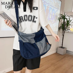 Mara's Dream Denim Top-Handle Tote Bag Women Casual Soft Shoulder Bag