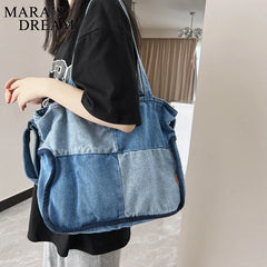 Mara's Dream Denim Top-Handle Tote Bag Women Casual Soft Shoulder Bag