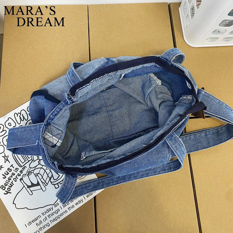 Mara's Dream Denim Top-Handle Tote Bag Women Casual Soft Shoulder Bag