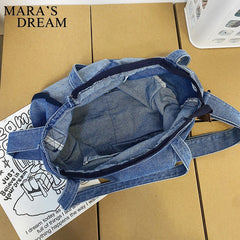 Mara's Dream Denim Top-Handle Tote Bag Women Casual Soft Shoulder Bag