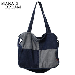 Mara's Dream Denim Top-Handle Tote Bag Women Casual Soft Shoulder Bag