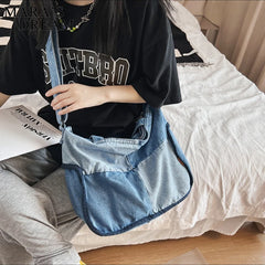 Mara's Dream Denim Top-Handle Tote Bag Women Casual Soft Shoulder Bag