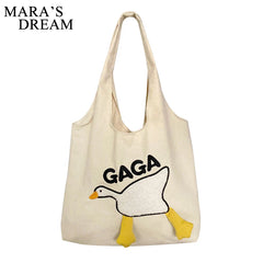 Mara's Dream Women's Duck Fabric Shoulder Bag Embroidery Shopper Bags For Girls