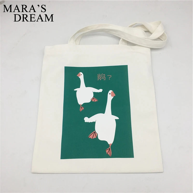 Mara's Dream Duck Canvas Tote Bag Shoulder Handbag For Women Girl Shopping Bags