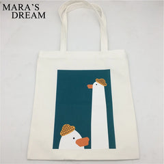 Mara's Dream Duck Canvas Tote Bag Shoulder Handbag For Women Girl Shopping Bags