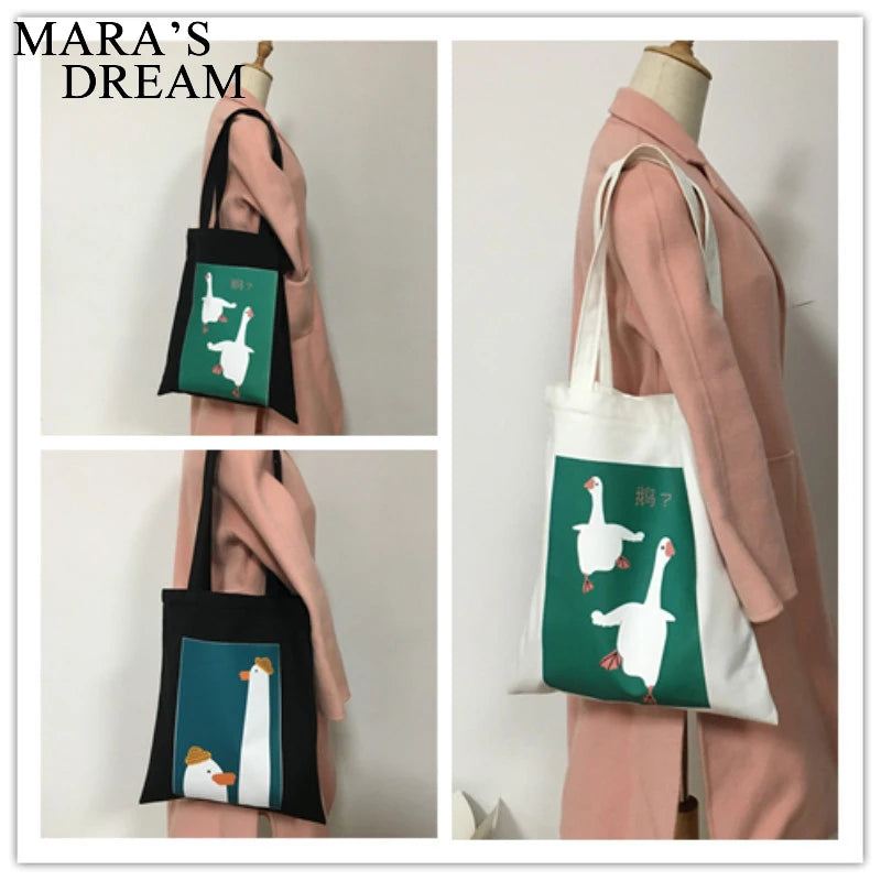 Mara's Dream Duck Canvas Tote Bag Shoulder Handbag For Women Girl Shopping Bags