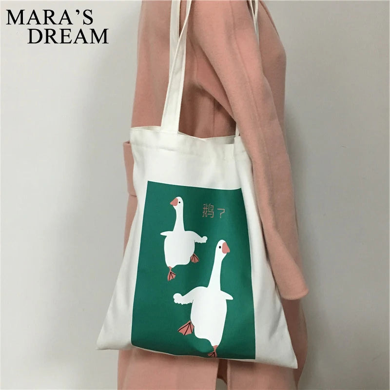 Mara's Dream Duck Canvas Tote Bag Shoulder Handbag For Women Girl Shopping Bags