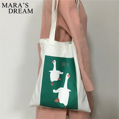 Mara's Dream Duck Canvas Tote Bag Shoulder Handbag For Women Girl Shopping Bags