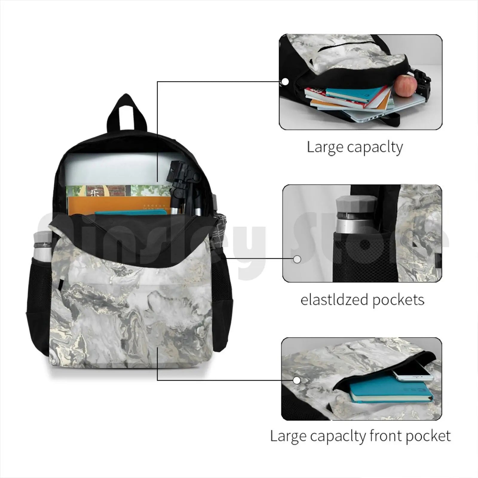 Marble Gray Silver Outdoor Hiking Backpack Riding Climbing Sports Bag