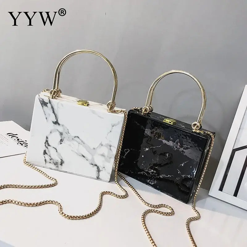 Marbling PVC Box Evening Bag Women Clutch Party Dress Purse