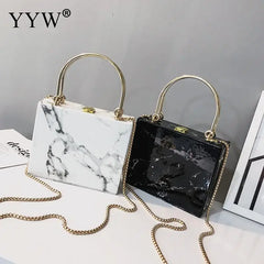 Marbling PVC Box Evening Bag Women Clutch Party Dress Purse