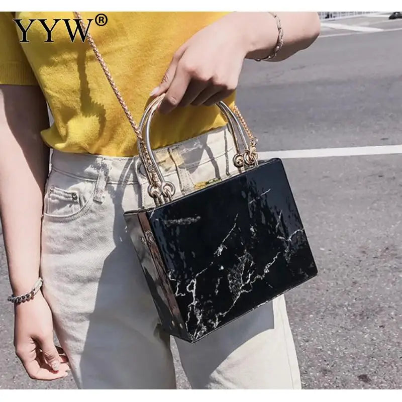 Marbling PVC Box Evening Bag Women Clutch Party Dress Purse
