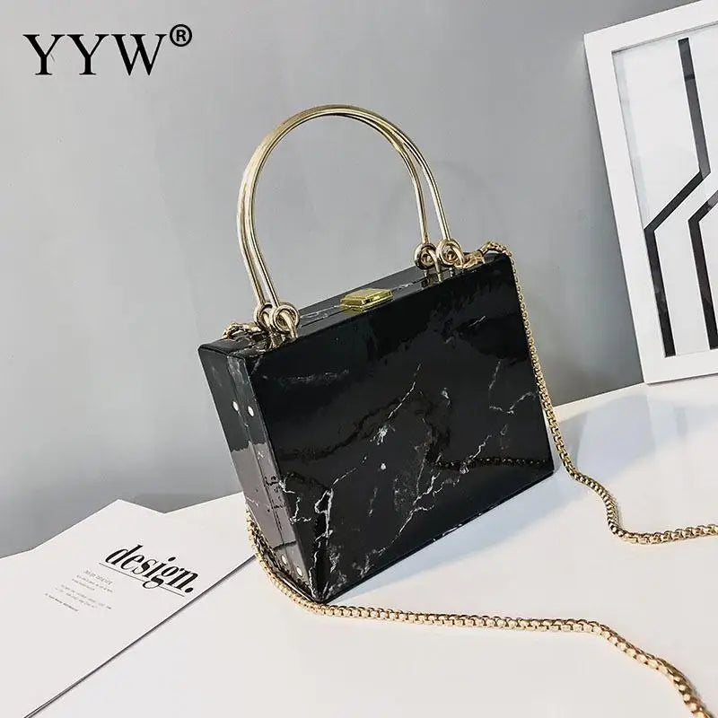 Marbling PVC Box Evening Bag Women Clutch Party Dress Purse