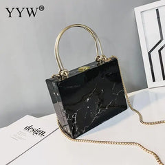 Marbling PVC Box Evening Bag Women Clutch Party Dress Purse