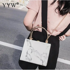 Marbling PVC Box Evening Bag Women Clutch Party Dress Purse