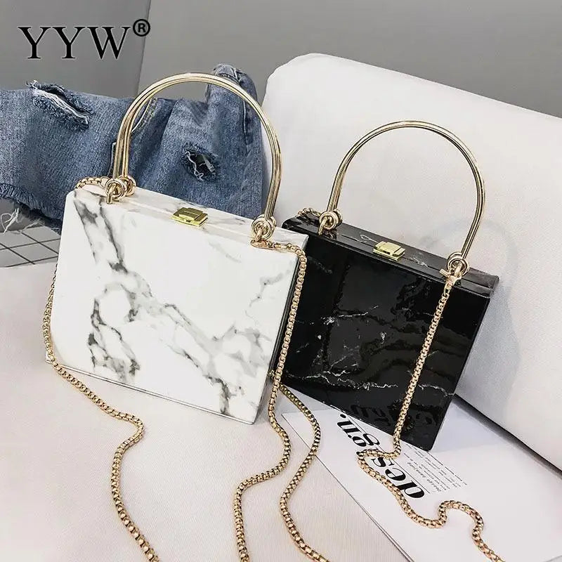 Marbling PVC Box Evening Bag Women Clutch Party Dress Purse