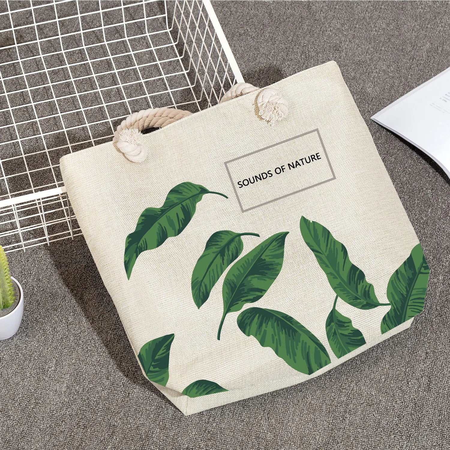 Monstera Print Tote Bag for Women Beach Travel