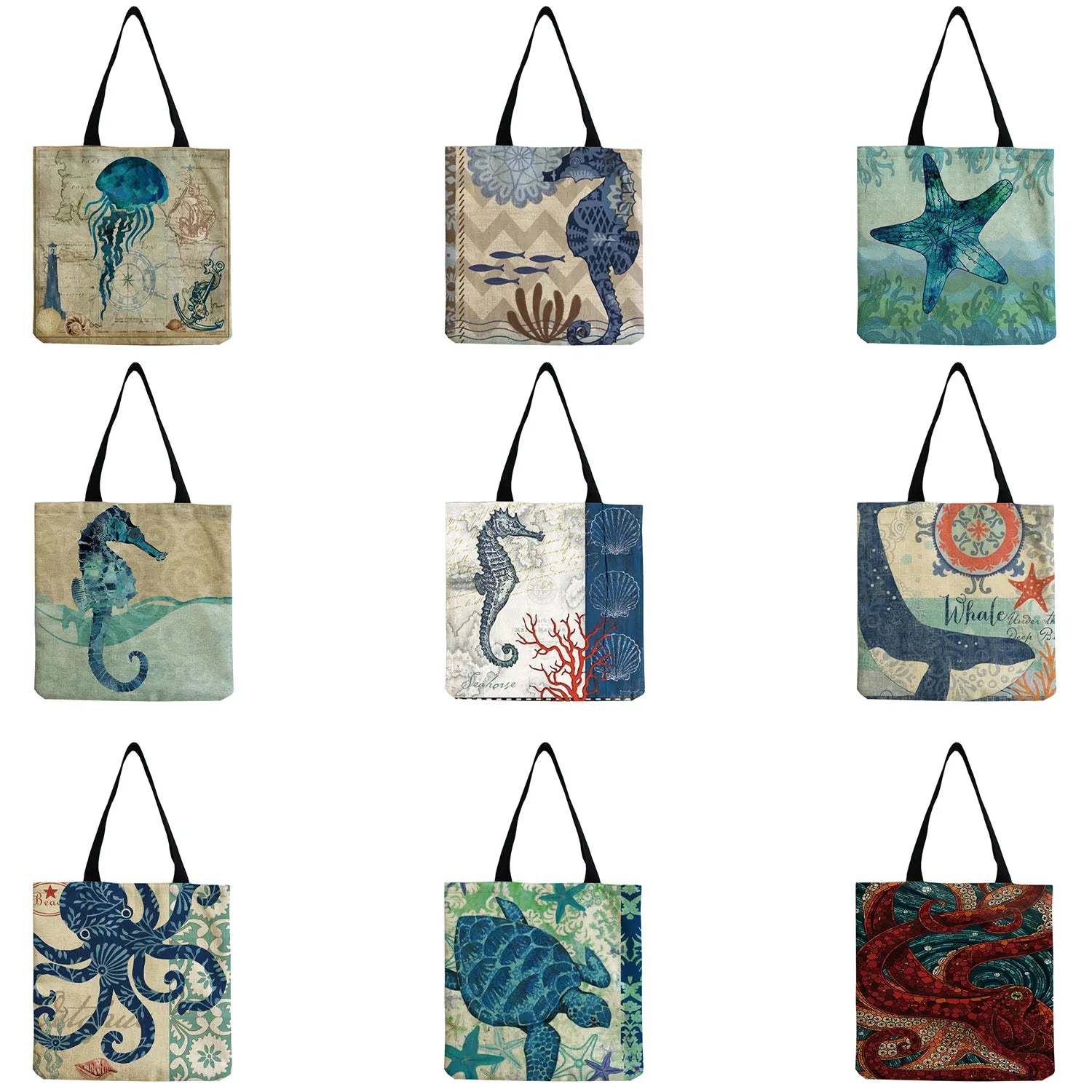 Sea Turtle Horse Octopus Print Women Travel Handbag Casual Shoulder Bag