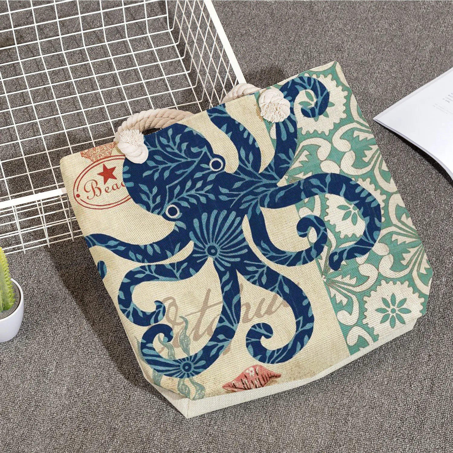 Octopus Shoulder Bag Linen Women Handbag Thick Rope Tote Beach Bag