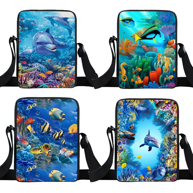 Marine Life Turtle/Dolphins/Sharks Canvas Shoulder Bag for Teenage Girls