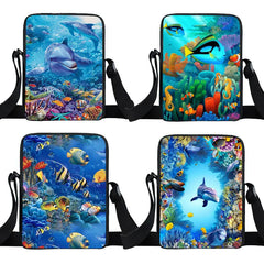 Marine Life Turtle/Dolphins/Sharks Canvas Shoulder Bag for Teenage Girls