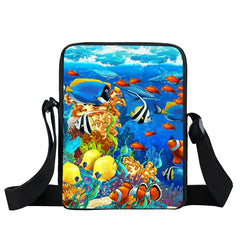 Marine Life Turtle/Dolphins/Sharks Canvas Shoulder Bag for Teenage Girls