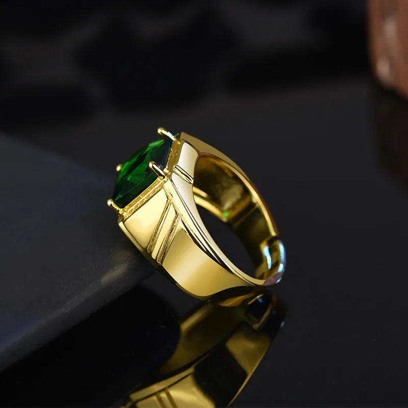 18k Filled Emerald Gemstone Open Ring for Men