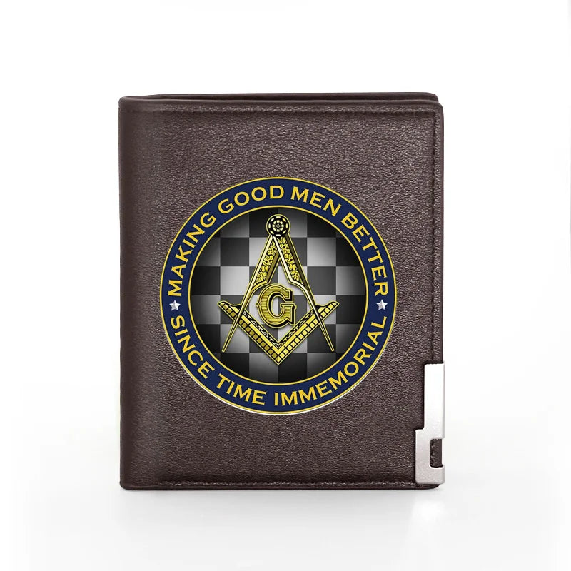 Masonic Man Leather Wallet Good Men Better Billfold Card Holder Money Bag