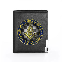 Masonic Man Leather Wallet Good Men Better Billfold Card Holder Money Bag
