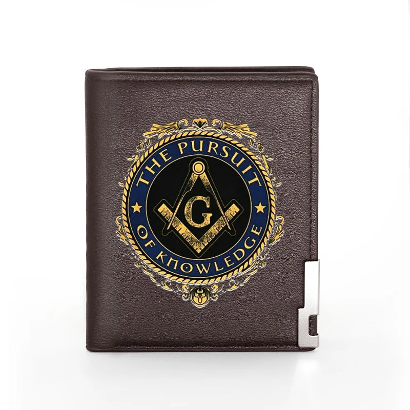 Masonic Man Leather Wallet Pursuit Of Knowledge Cover Billfold Slim