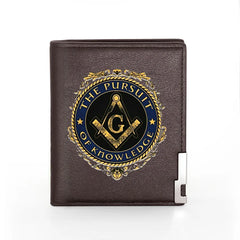 Masonic Man Leather Wallet Pursuit Of Knowledge Cover Billfold Slim