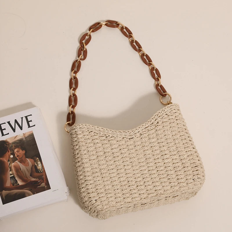 Matcha Green Purple Underarm Bags Women Woven Totes Handbags