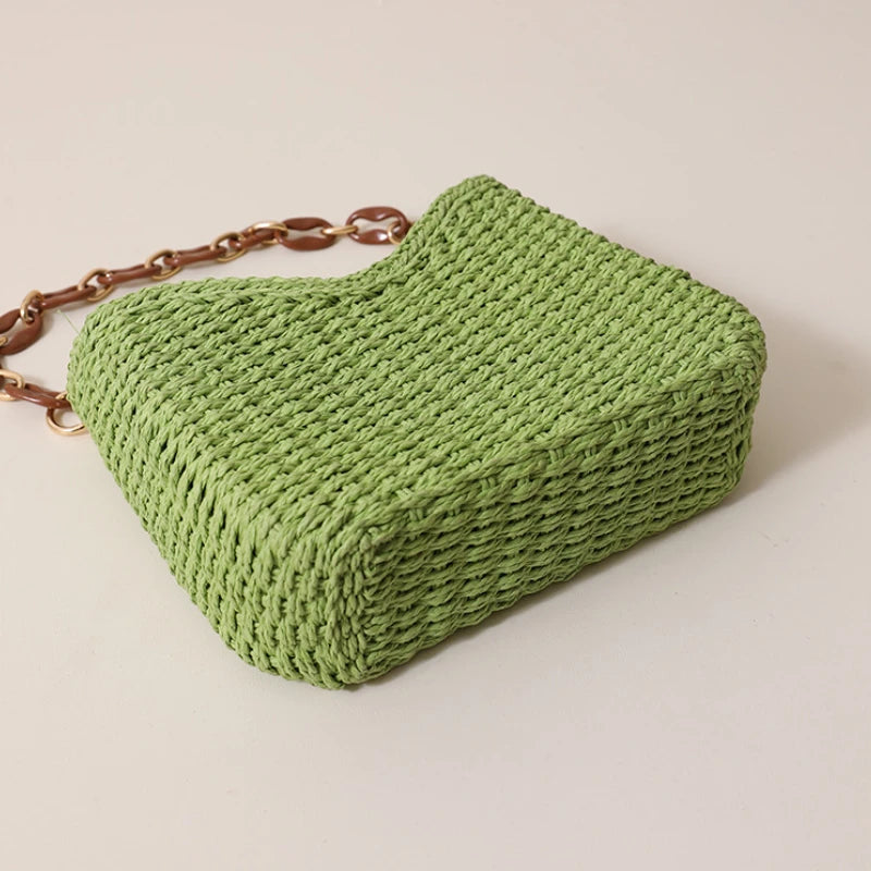 Matcha Green Purple Underarm Bags Women Woven Totes Handbags