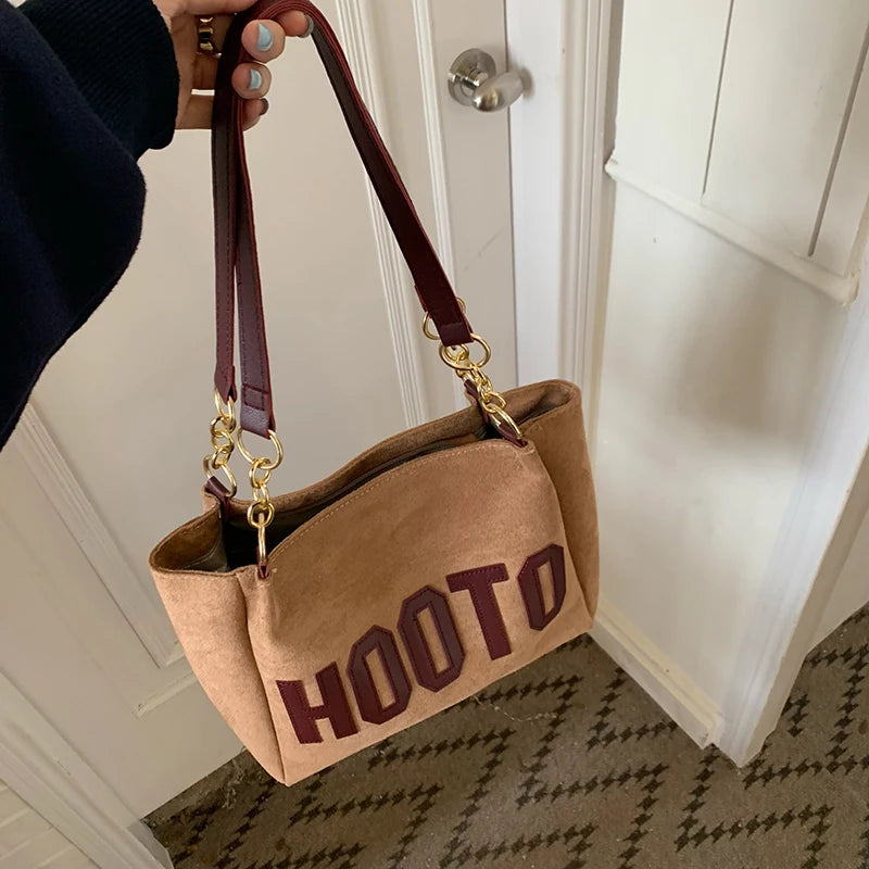 Matte Leather Women's Tote Shoulder Bags Letter Girls Student Commuter Book Bag