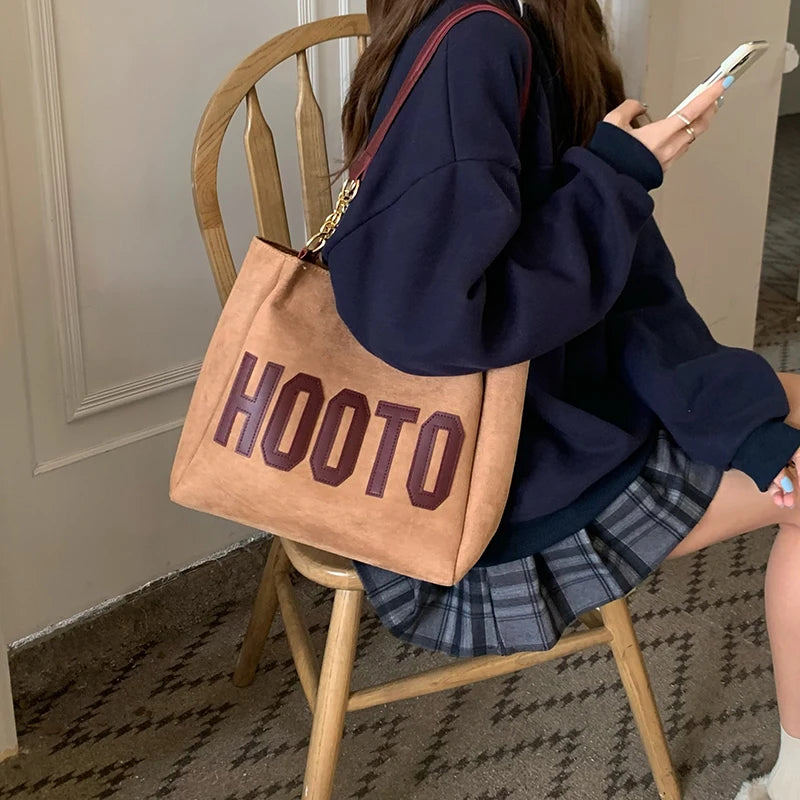 Matte Leather Women's Tote Shoulder Bags Letter Girls Student Commuter Book Bag