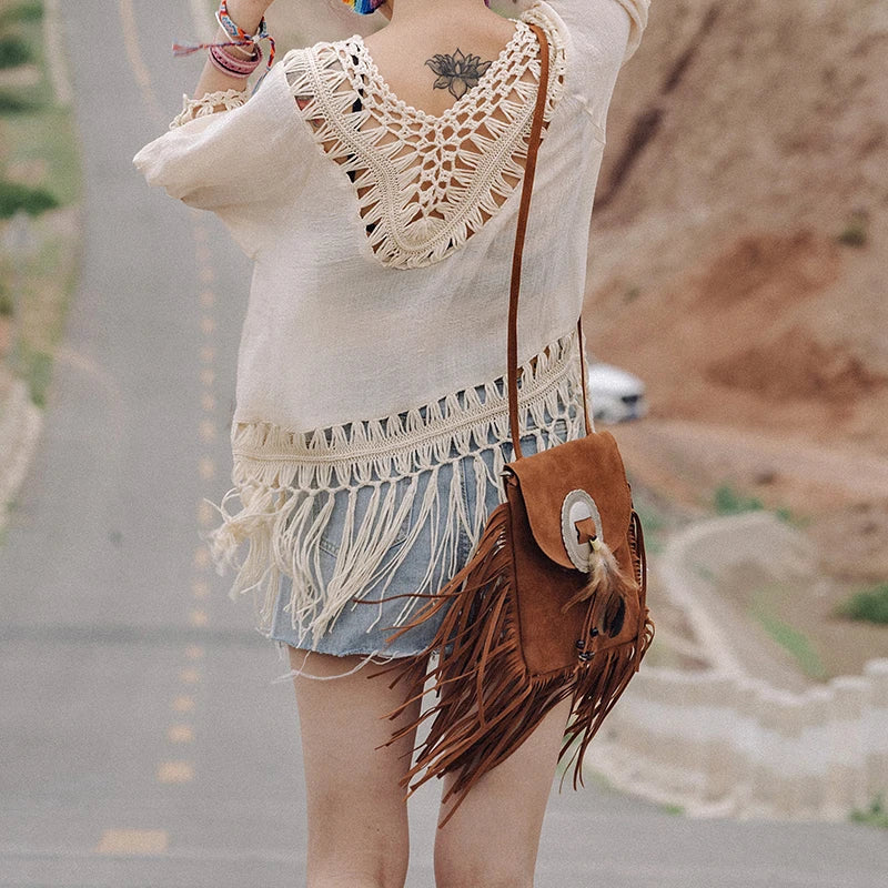Tassel Crossbody Bag Women Shoulder Bag Feather Messenger Bag