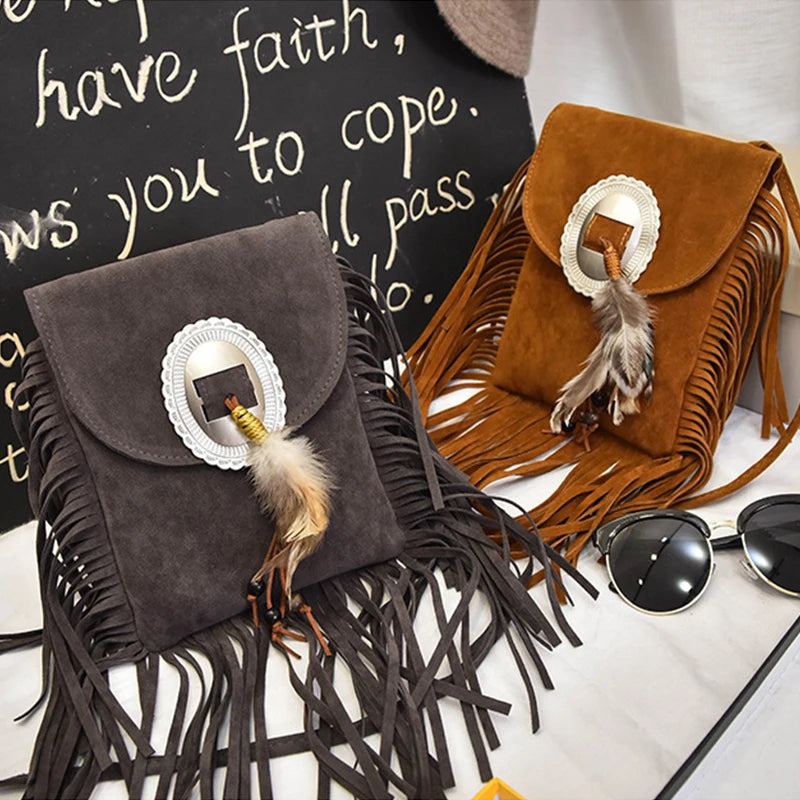 Tassel Crossbody Bag Women Shoulder Bag Feather Messenger Bag