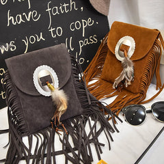 Tassel Crossbody Bag Women Shoulder Bag Feather Messenger Bag