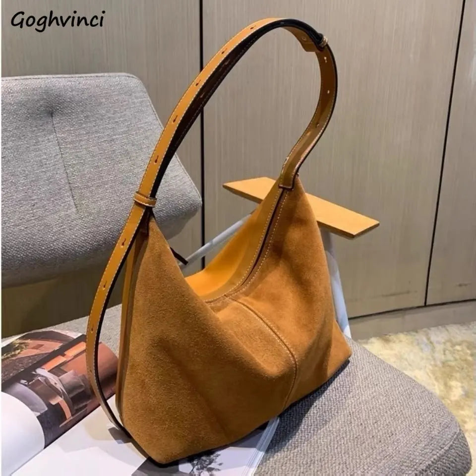 Vintage Matte PU Leather Shoulder Bag Women Textured Underarm Tote