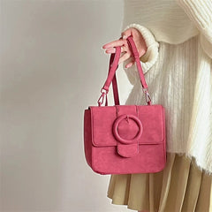 Pink PU Leather Shoulder Bag For Women Solid Ladies Messenger Small Square