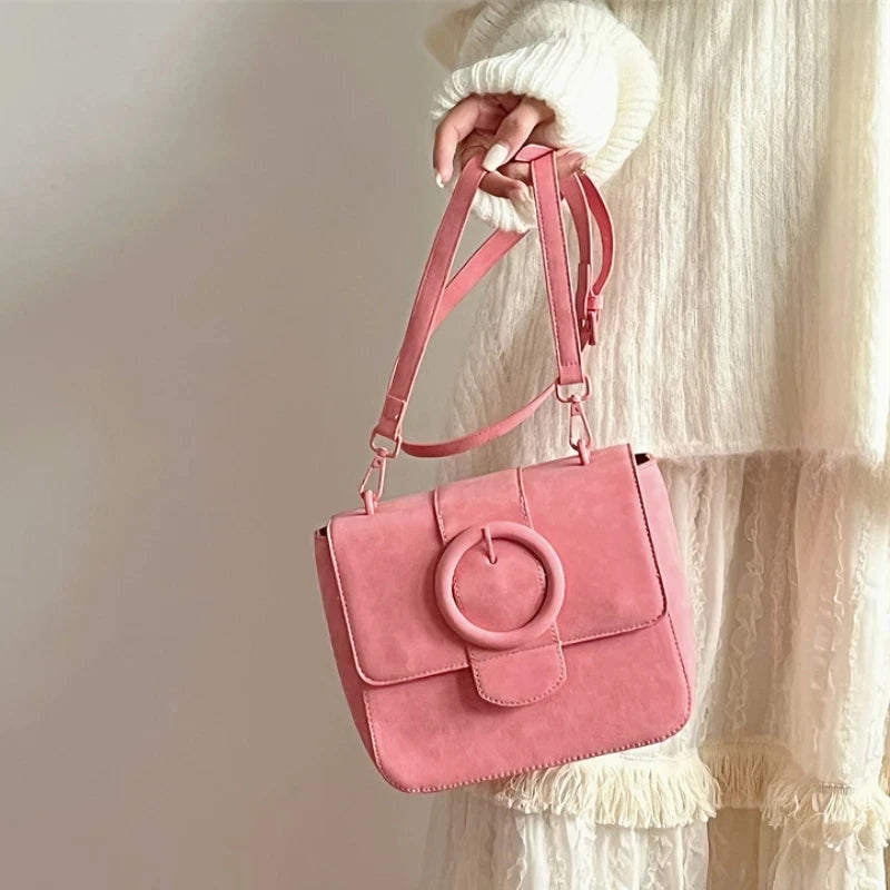Pink PU Leather Shoulder Bag For Women Solid Ladies Messenger Small Square