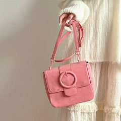 Pink PU Leather Shoulder Bag For Women Solid Ladies Messenger Small Square