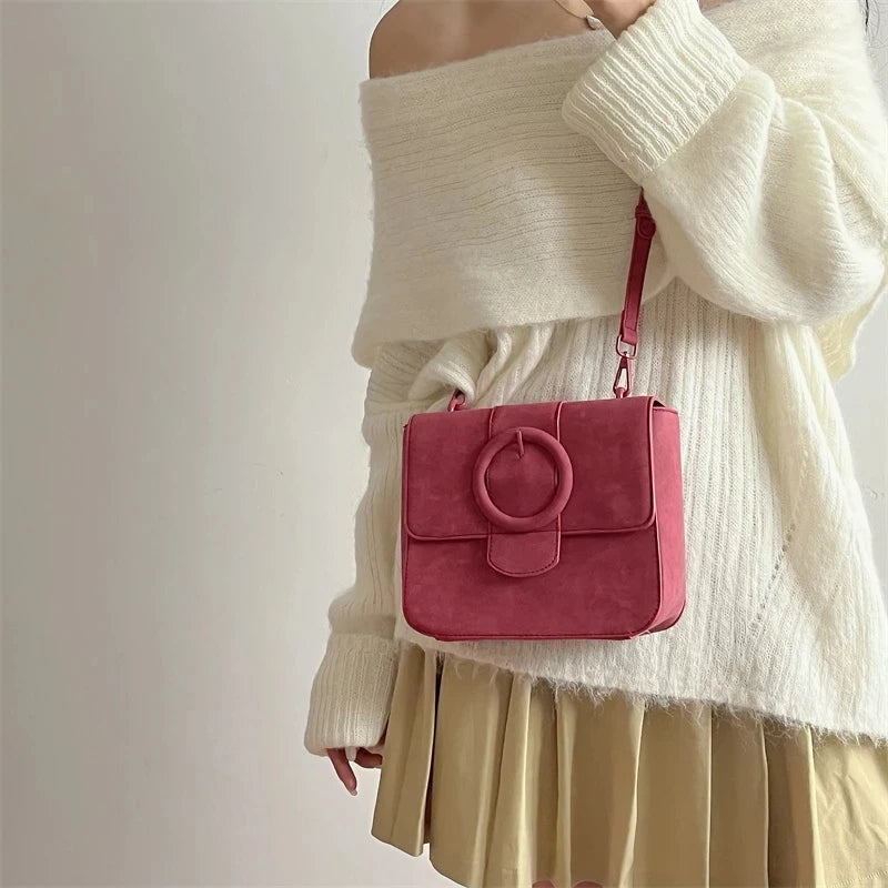Pink PU Leather Shoulder Bag For Women Solid Ladies Messenger Small Square
