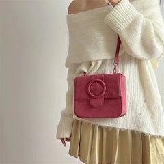 Pink PU Leather Shoulder Bag For Women Solid Ladies Messenger Small Square