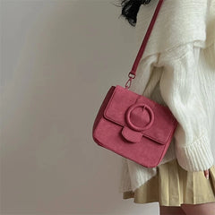 Pink PU Leather Shoulder Bag For Women Solid Ladies Messenger Small Square