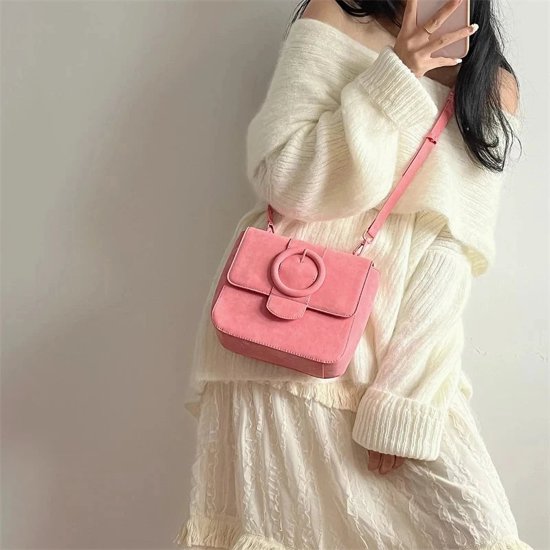 Pink PU Leather Shoulder Bag For Women Solid Ladies Messenger Small Square
