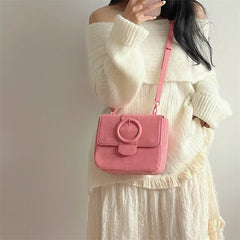 Pink PU Leather Shoulder Bag For Women Solid Ladies Messenger Small Square