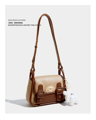 Maxdutti Casual Leather Square Bag Women Cartoon Bear Patchwork Messenger Bag