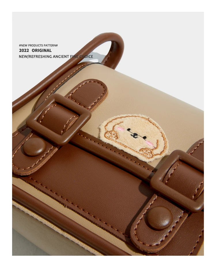 Maxdutti Casual Leather Square Bag Women Cartoon Bear Patchwork Messenger Bag