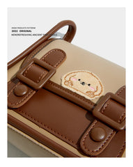 Maxdutti Casual Leather Square Bag Women Cartoon Bear Patchwork Messenger Bag